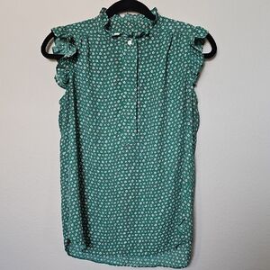 LOFT Garden Floral Ruffle Sleeve Quarter Button Sleeveless Blouse XS